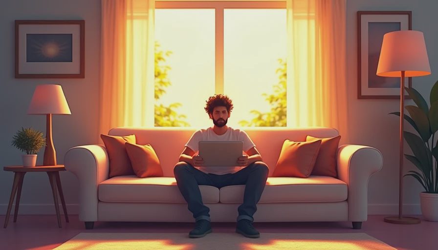 A warm illustration of a relaxed gamer enjoying a peaceful single-player game in a cozy room, symbolizing player-friendly game design.