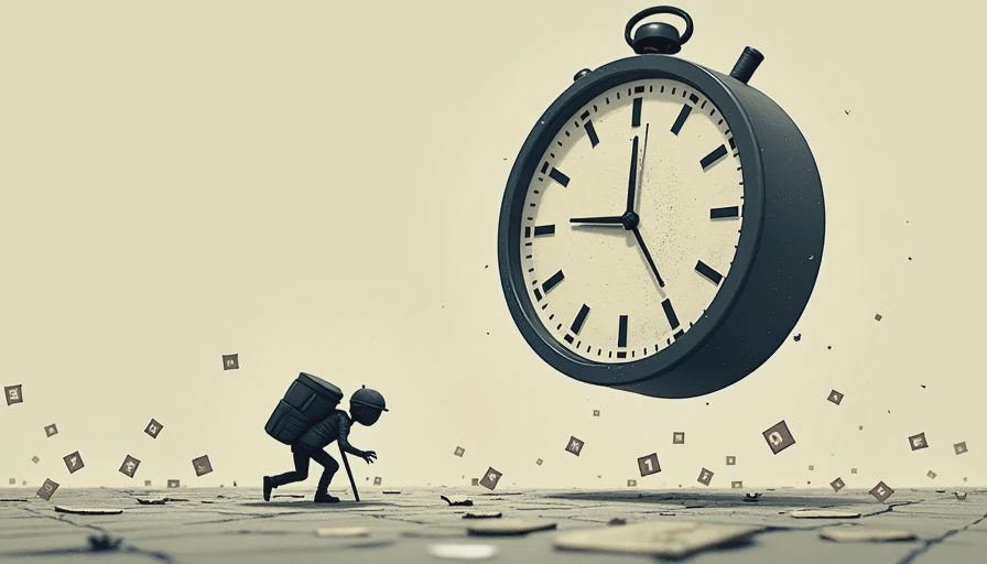 A minimalist digital illustration showing a tiny player character overwhelmed by a giant calendar filled with daily task checklists.